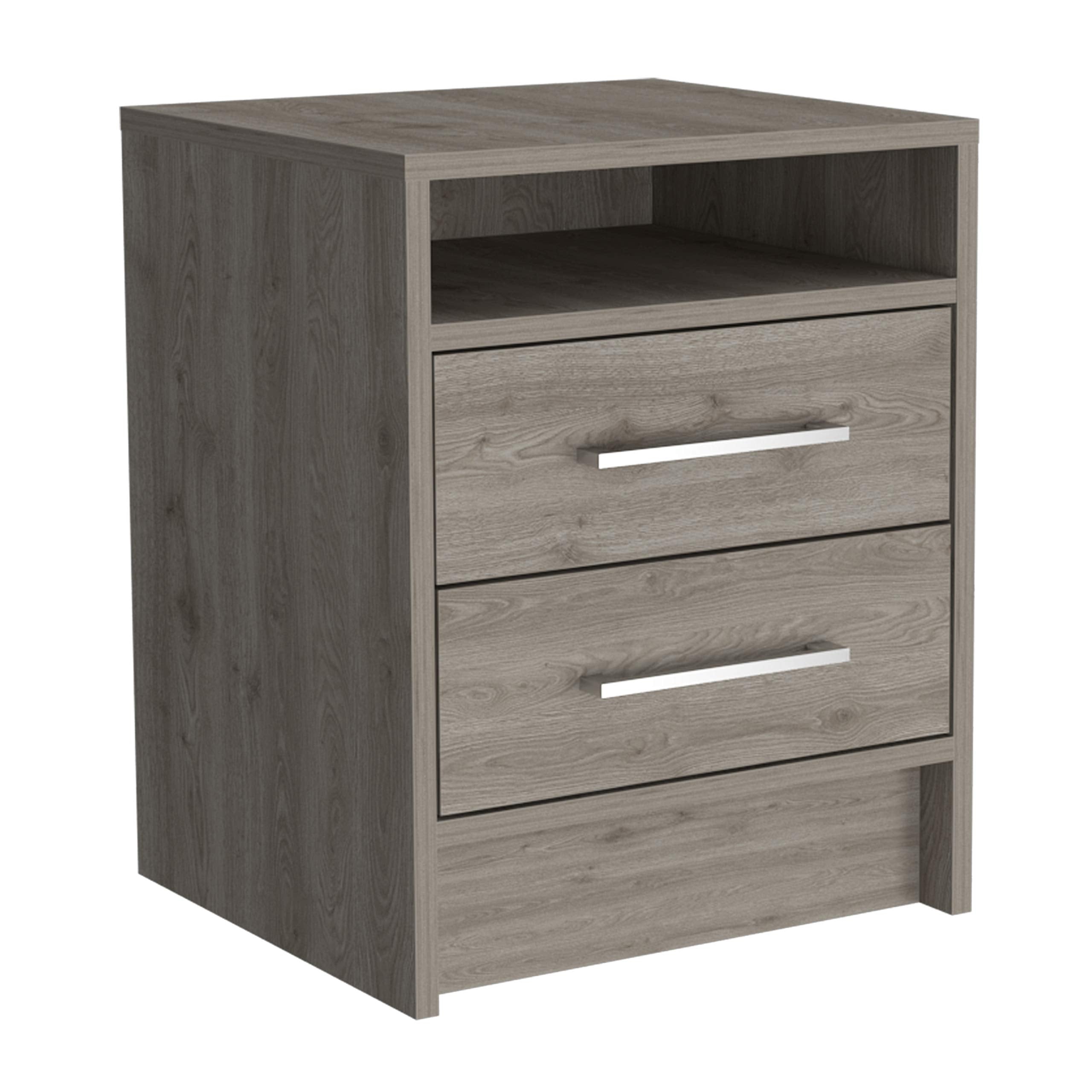 Nightstand 20" H, 2 Drawers, Superior Top, Metal Handles, Light Gray